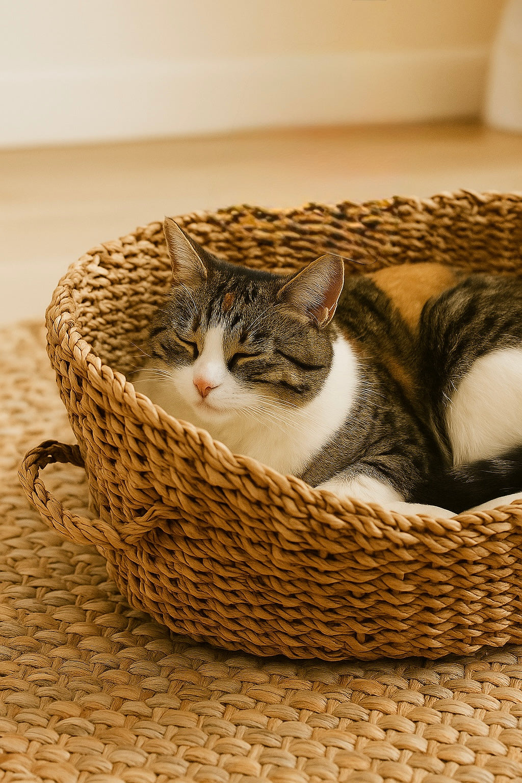 Premium Seagrass Cat Bed (50x32x23cm) - Natural Woven Pet Furniture with Free Cushion Cover