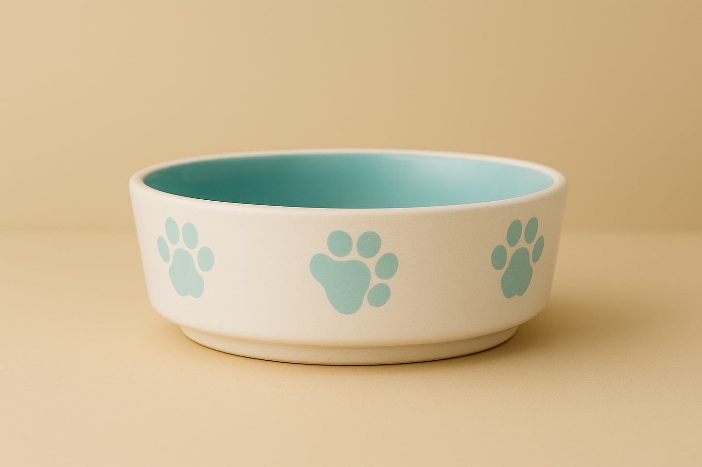 Premium Ceramic Cat Food & Water Bowls (12cm) - Mint Green Pet Dishes with White Rim