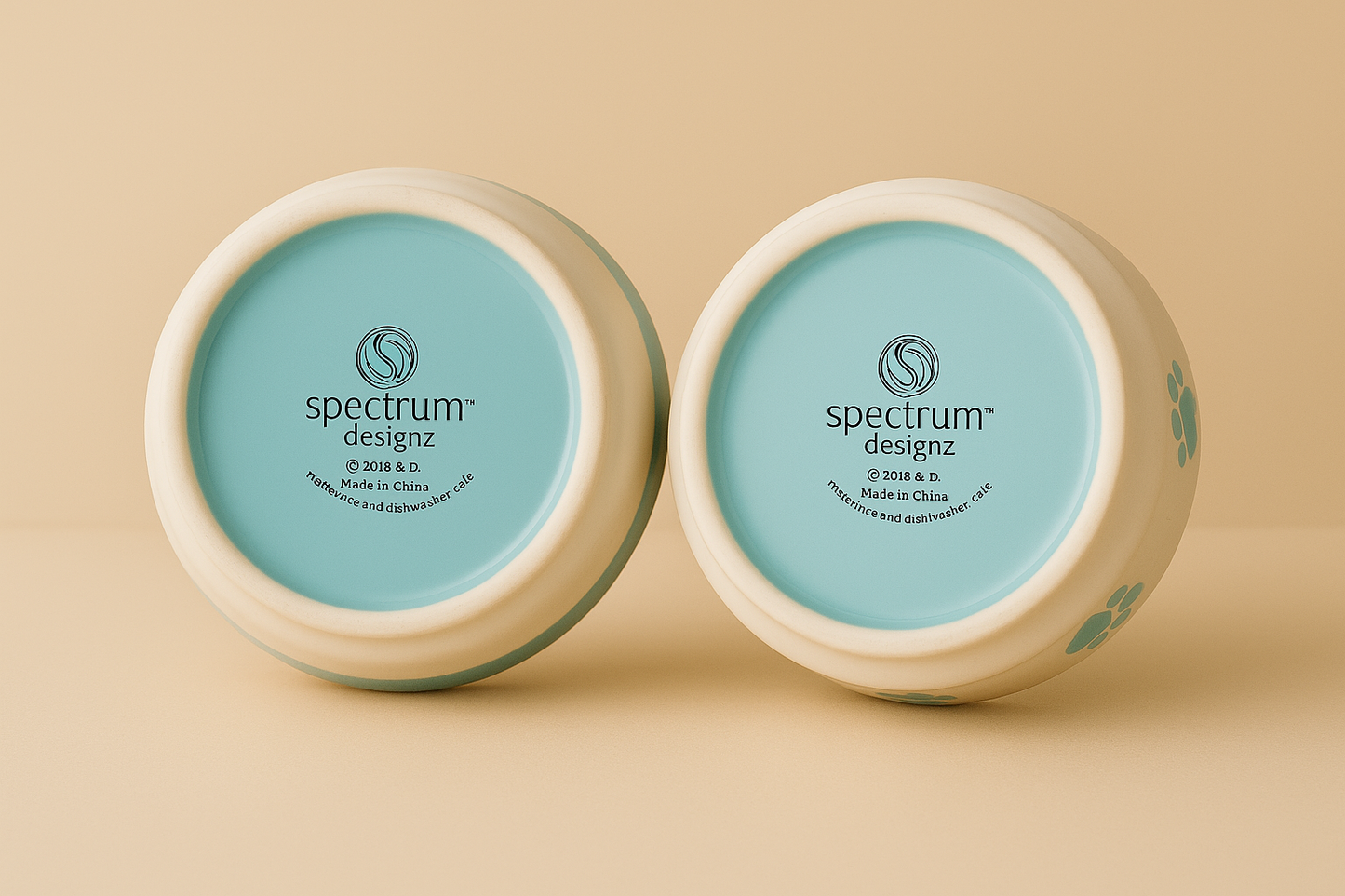 Premium Ceramic Cat Food & Water Bowls - Mint Green Pet Dishes with White Rim