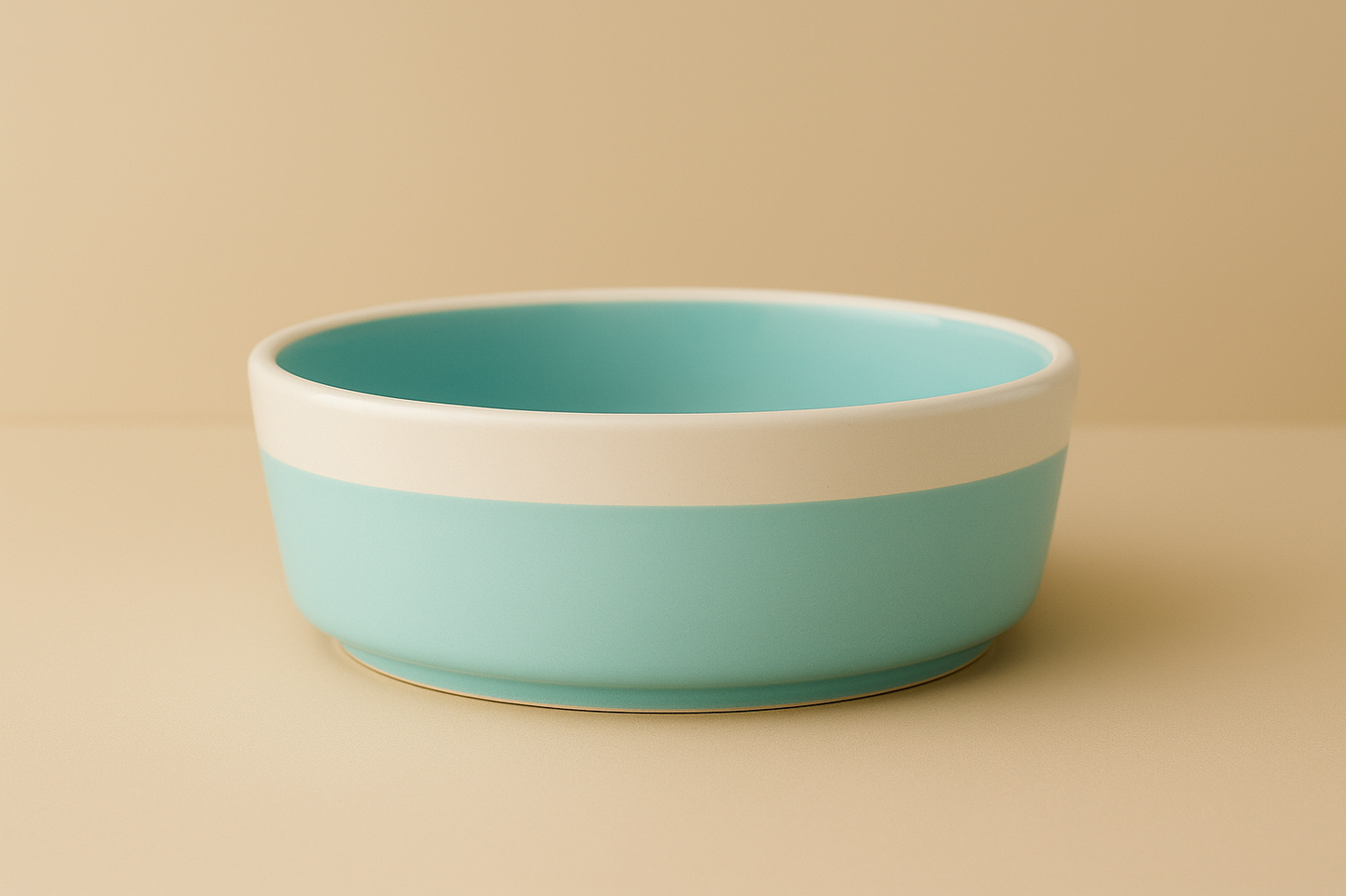 Premium Ceramic Cat Food & Water Bowls (12cm) - Mint Green Pet Dishes with White Rim