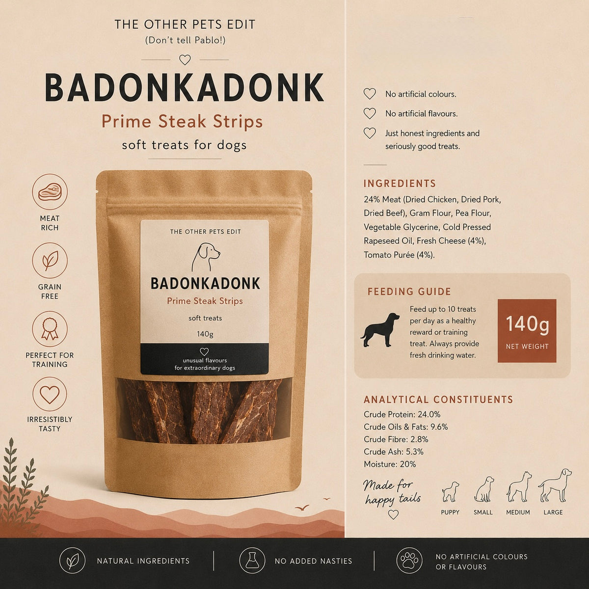 Badonkadonk - Steak Strips for dogs 140g