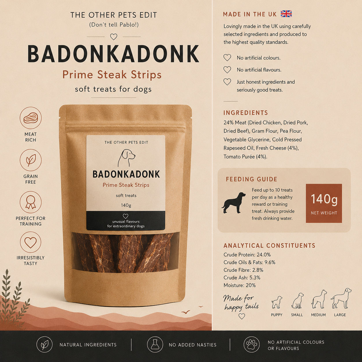 Badonkadonk - Steak Strips for dogs 140g