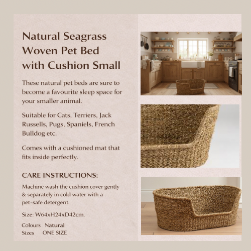 Natural Seagrass Woven Pet Bed with Cushion