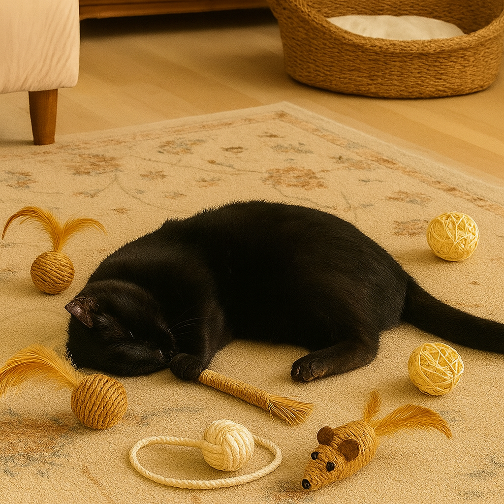 THE PLAYTIME EDIT - Natural Cat Toy Set - Rope & Feathers Bundle with Free Gift