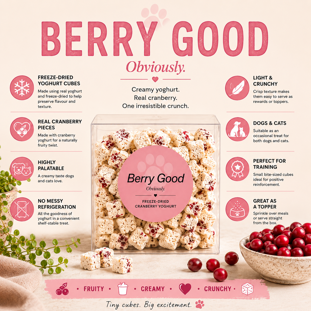 Berry Good - Cranberry Yoghurt Cubes Freeze-Dried (50g)