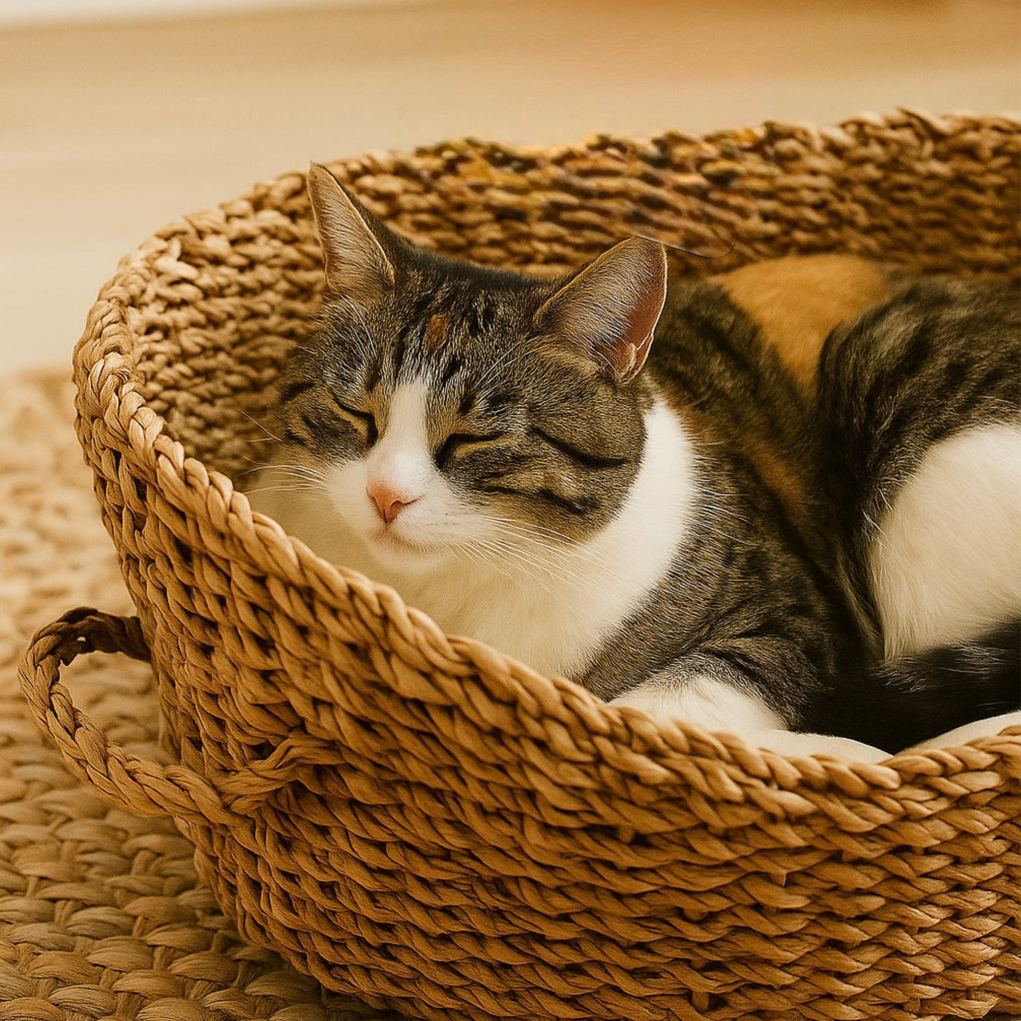 Premium Seagrass Cat Bed (50x32x23cm) - Natural Woven Pet Furniture with Free Cushion Cover