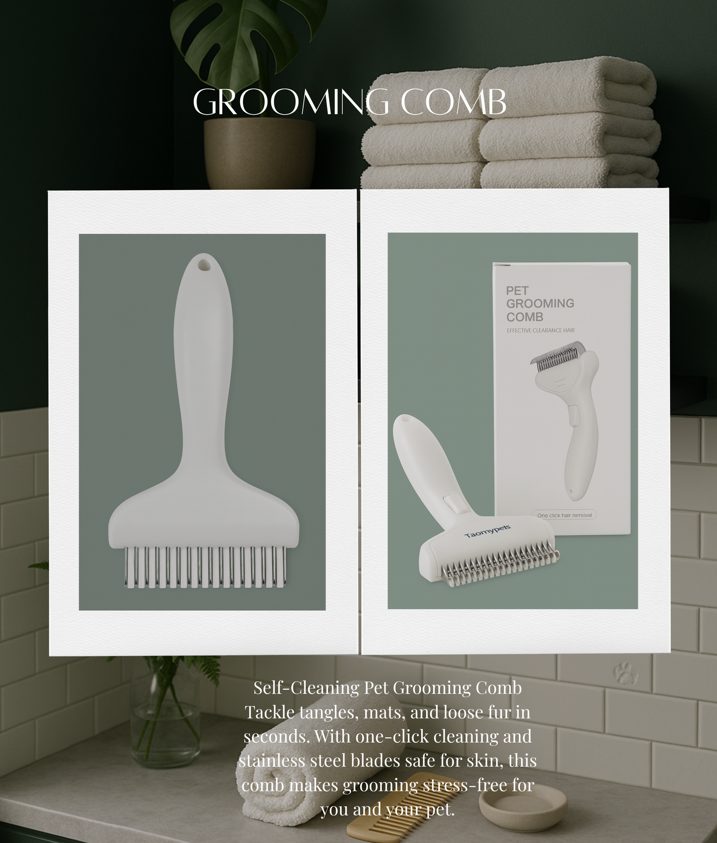 Self-cleaning pet grooming comb